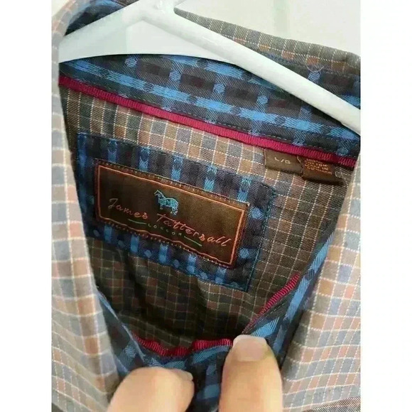 James Tattersall Shirt Mens Dress Large Brown Plaid Check Button Up Long Sleeve - Picture 3 of 4